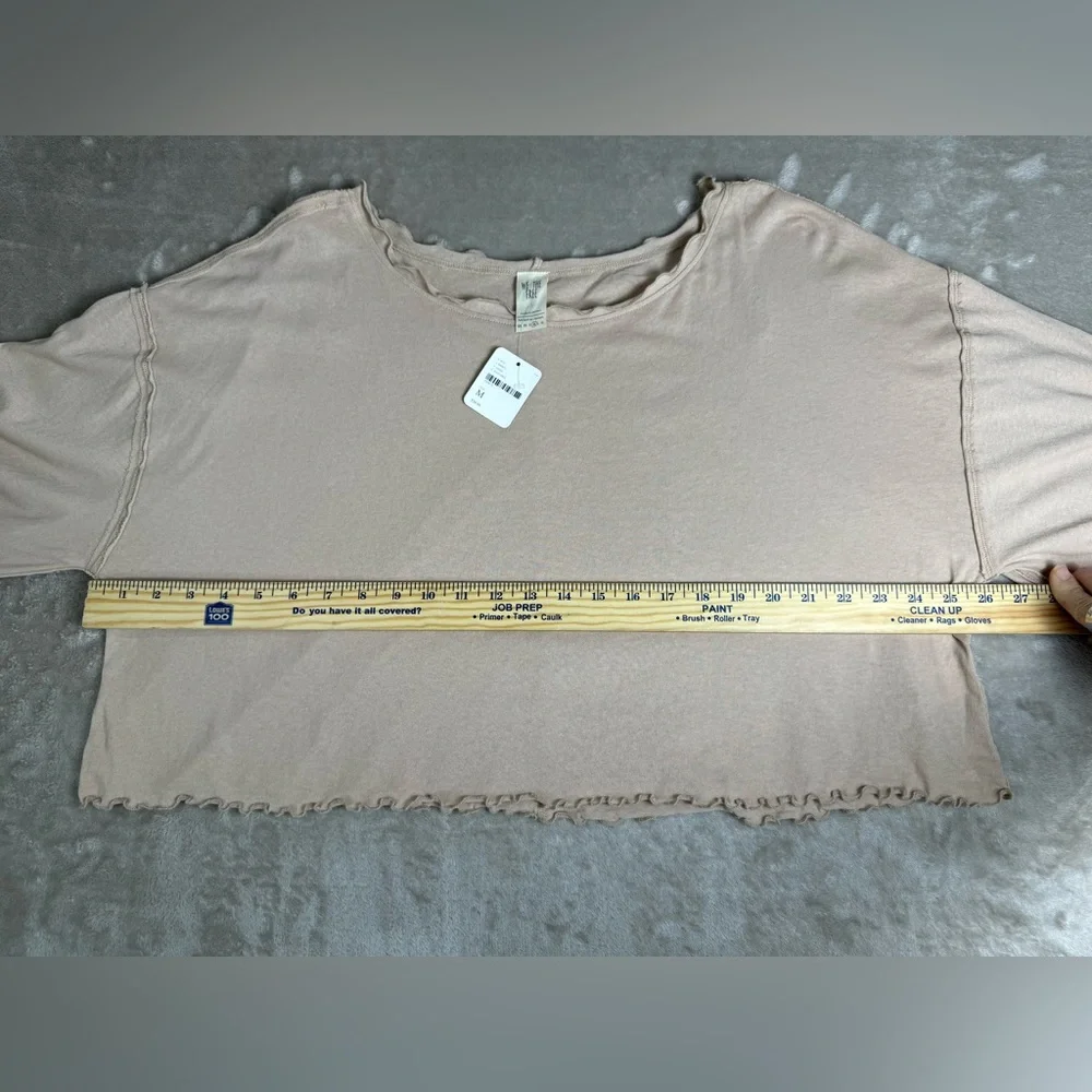 NWT We The Free Bird Gang Tan Sand Ruffle Hem Crop Top Bell Sleeve Womens Medium